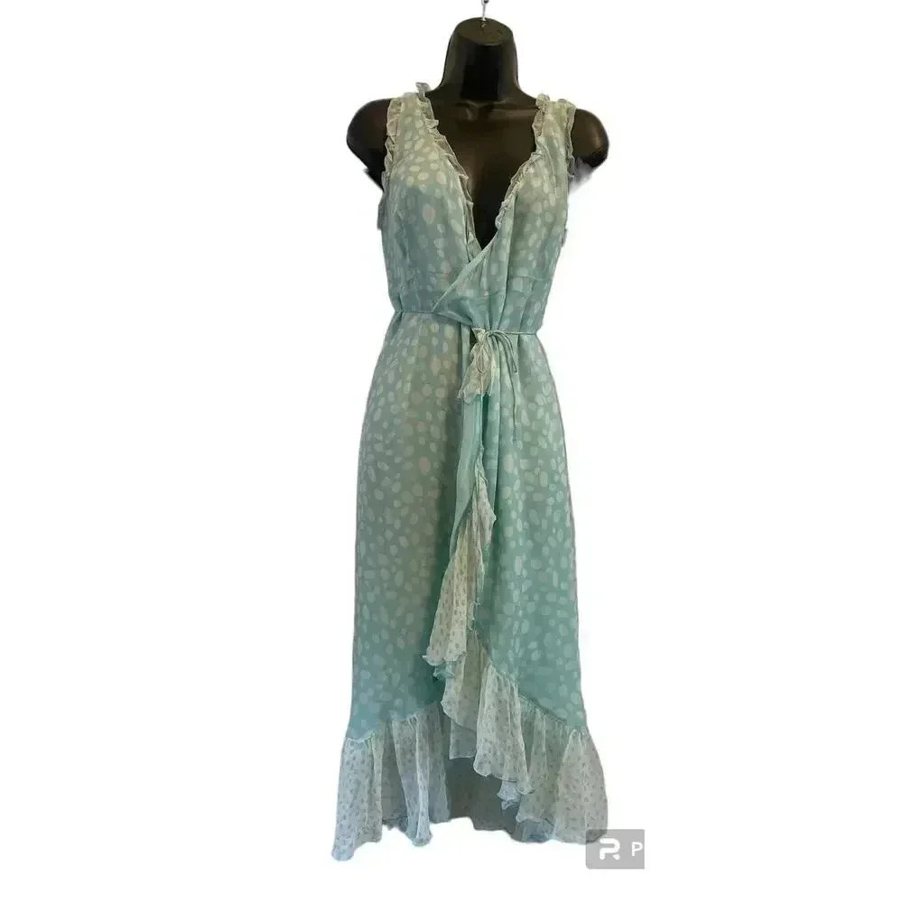 Maternity A Pea In The Pod Blue Sleeveless, Long Nursing Wrap/Robe Size Small